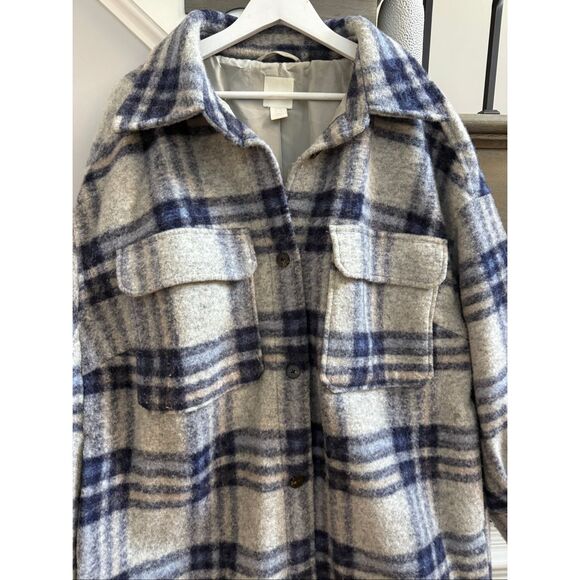 H&M Blue & Gray Long Wool Blend Shacket Coat sz XXL EUC - Picture 2 of 10